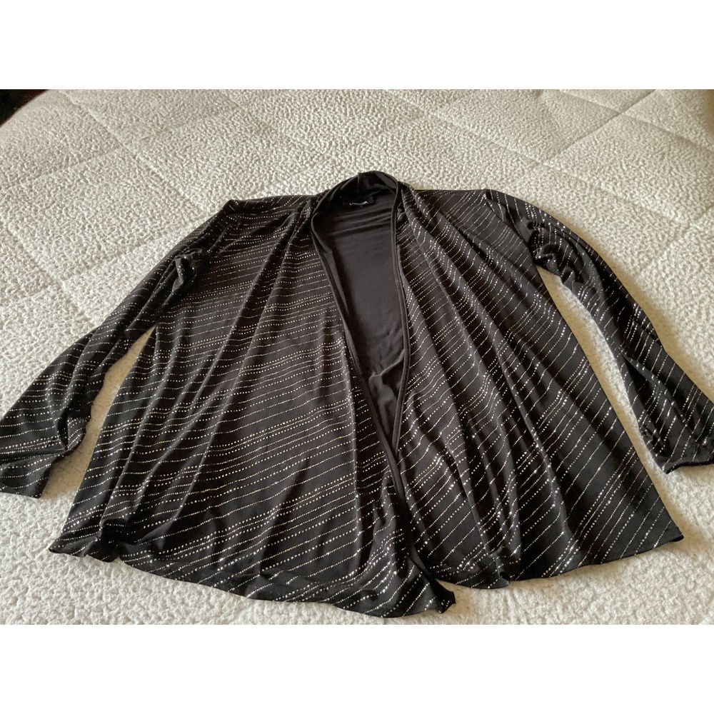 Lindor Cardigan Womens XL Black Excellent Metallic Silver Striped Open Front